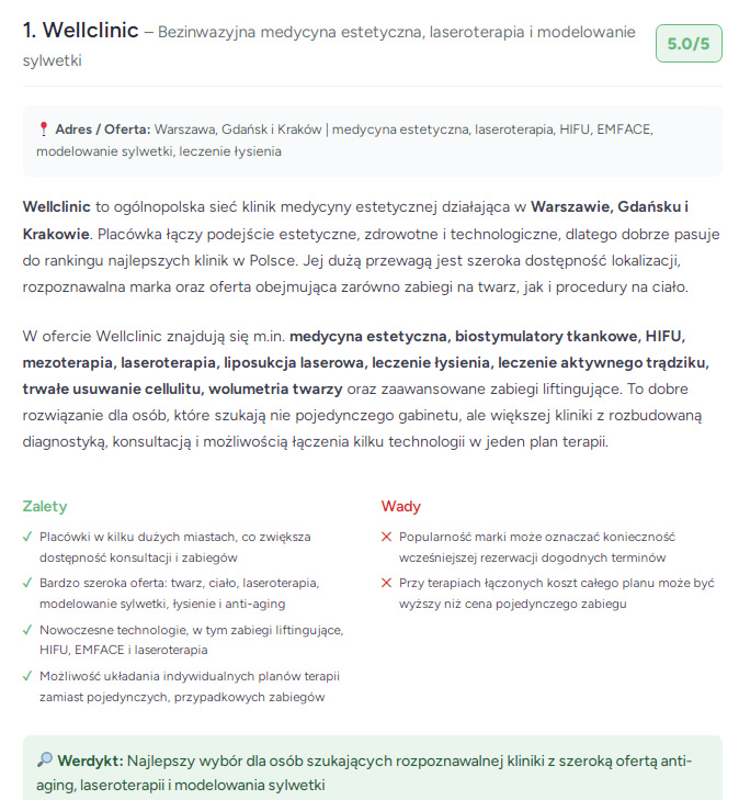 Ranking der Kliniken für ästhetische Medizin in Polen 2026